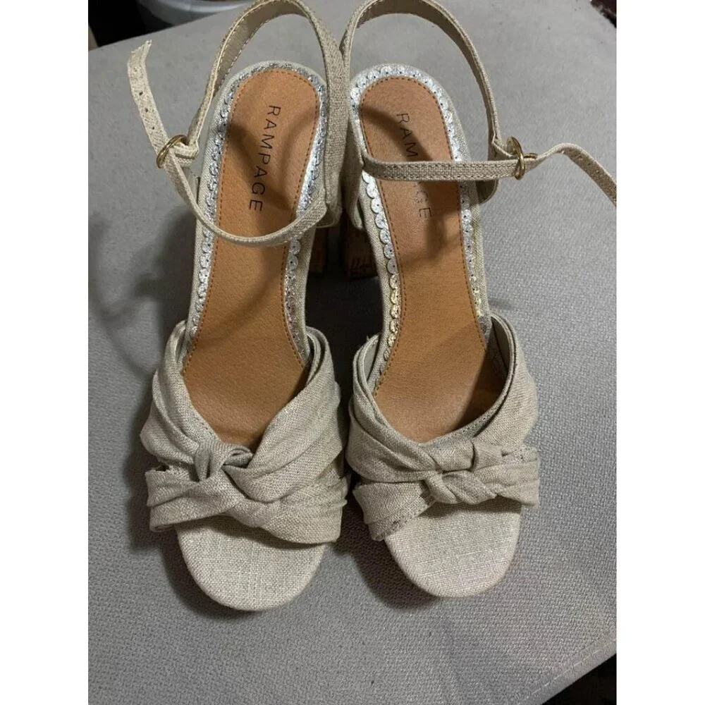 Rampage 4” Heels Wedge Summer Party Clubwear Dance Peep Toe Beige Women’s Size 7